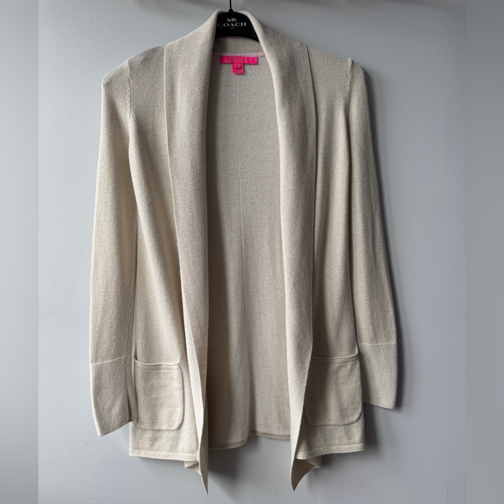 Lilly Pulitzer Heathered Beige Open Front Knit Cardigan Sweater Women's XXS